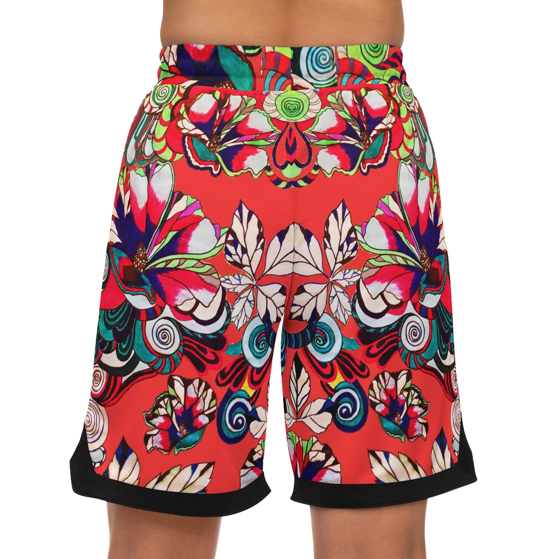 Vermillion Graphic Floral Basketball Rib Shorts (AOP)