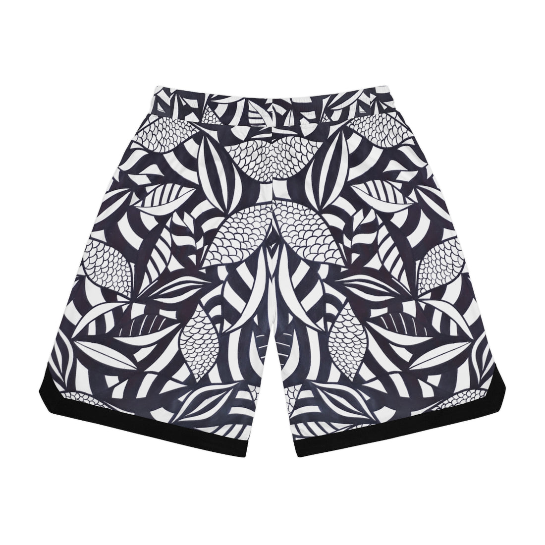 white tropical print men's basketball ribbed shorts