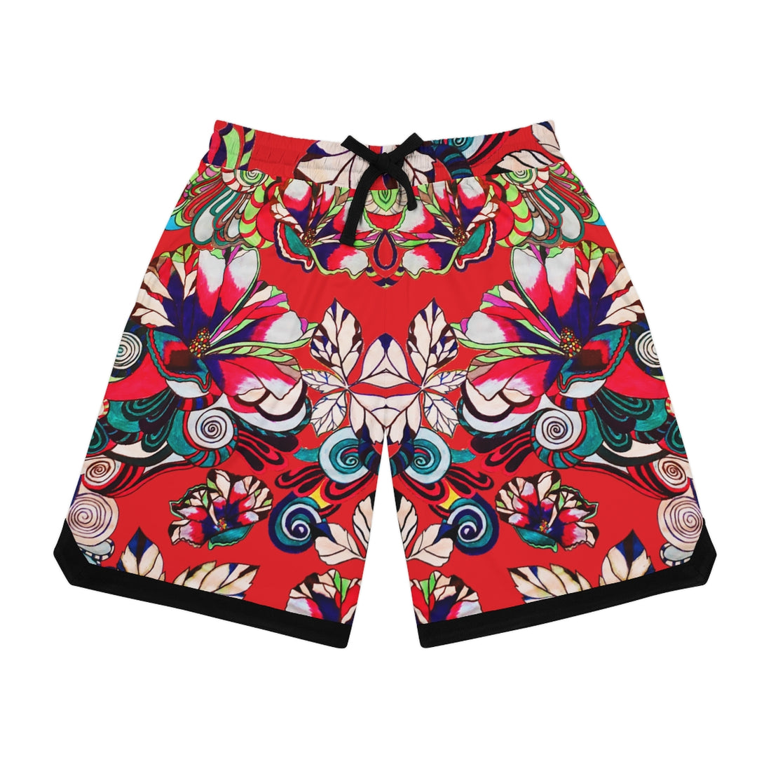Red Graphic Floral Basketball Rib Shorts (AOP)