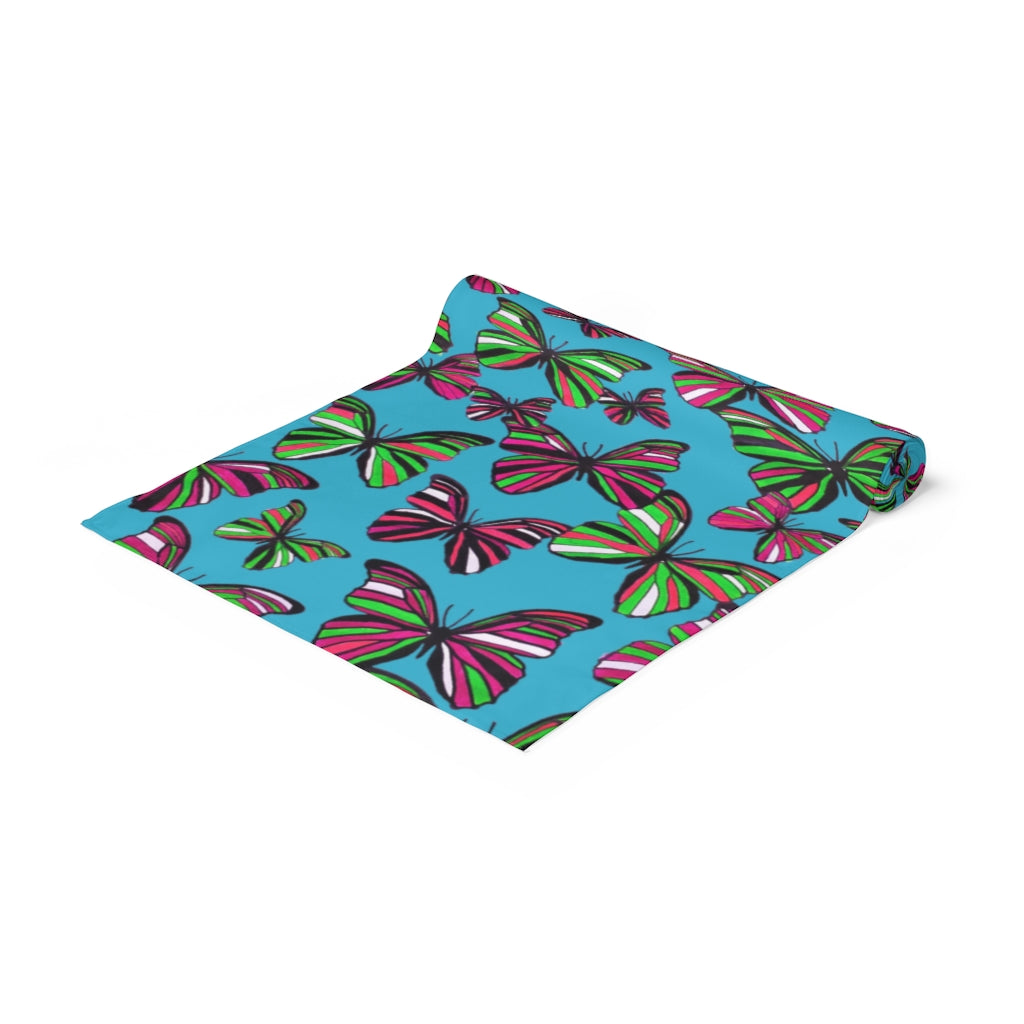 Butterflies Aqua Table Runner