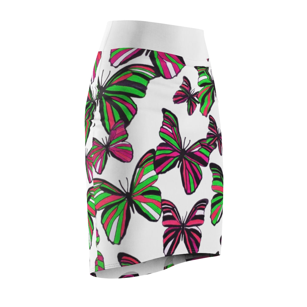 White Butterflies Pencil Skirt