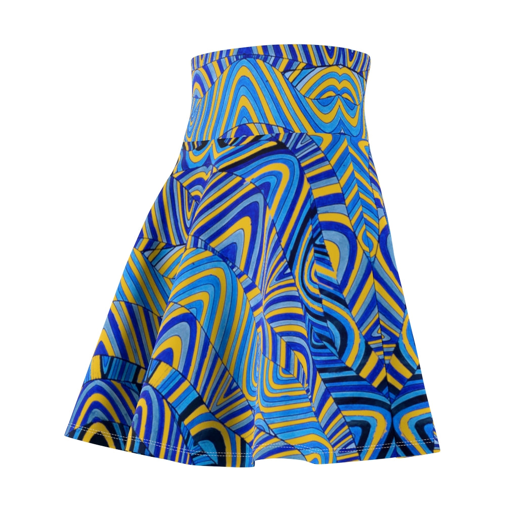 yellow & blue psychedelic print skater skirt