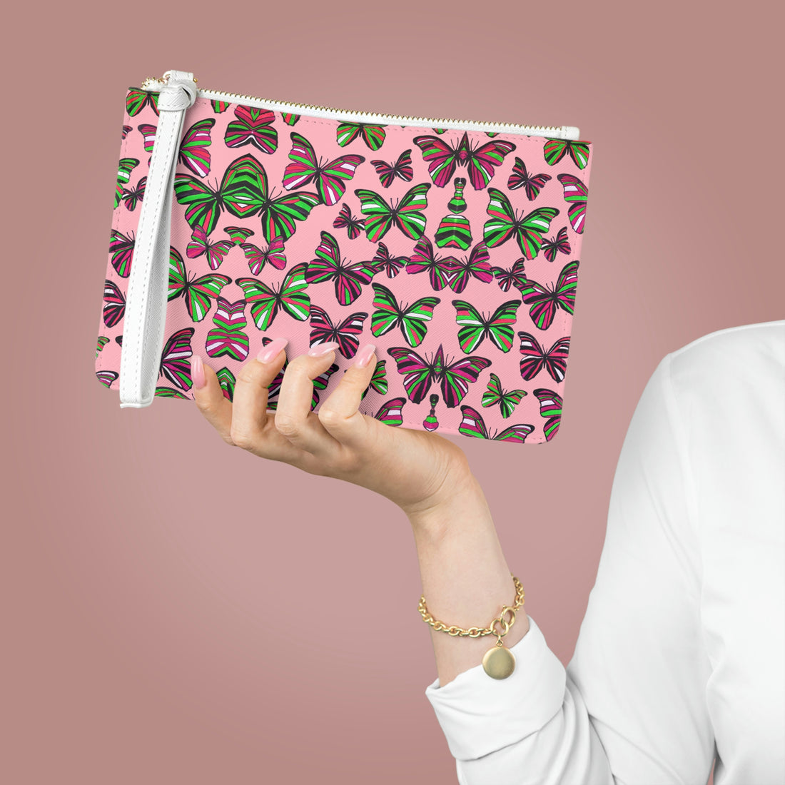 Blush Butterfly Print Clutch Bag