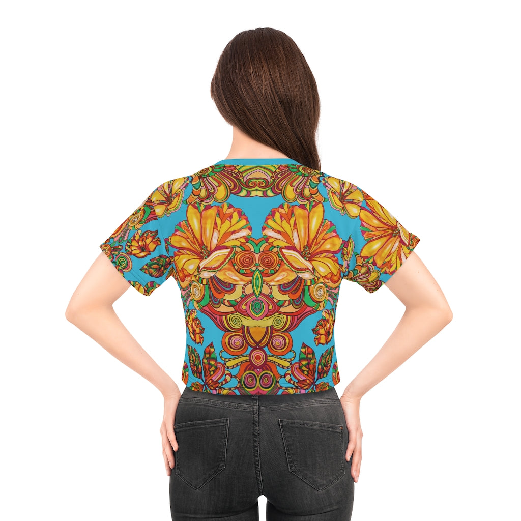 Aqua Artsy Floral AOP Crop Tee