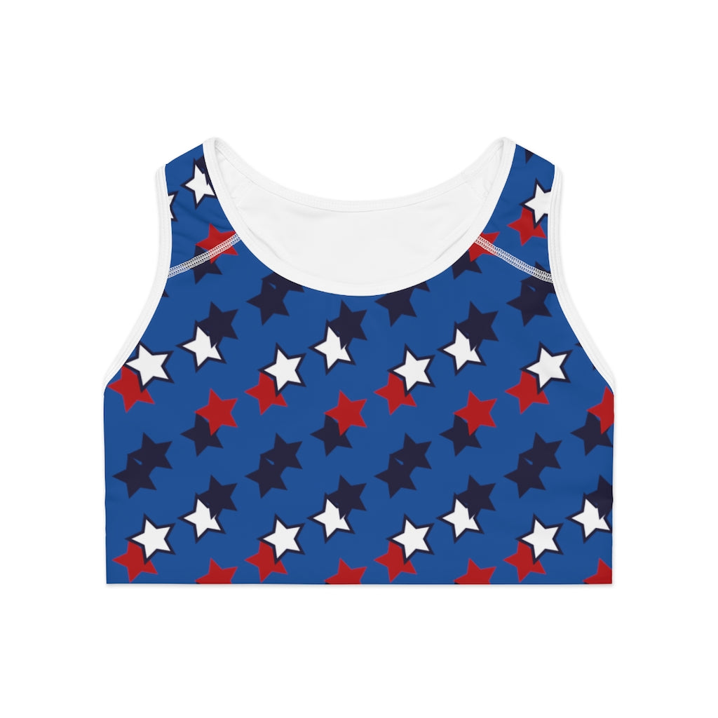 Royal Blue Star Print (AOP) Sports Bra