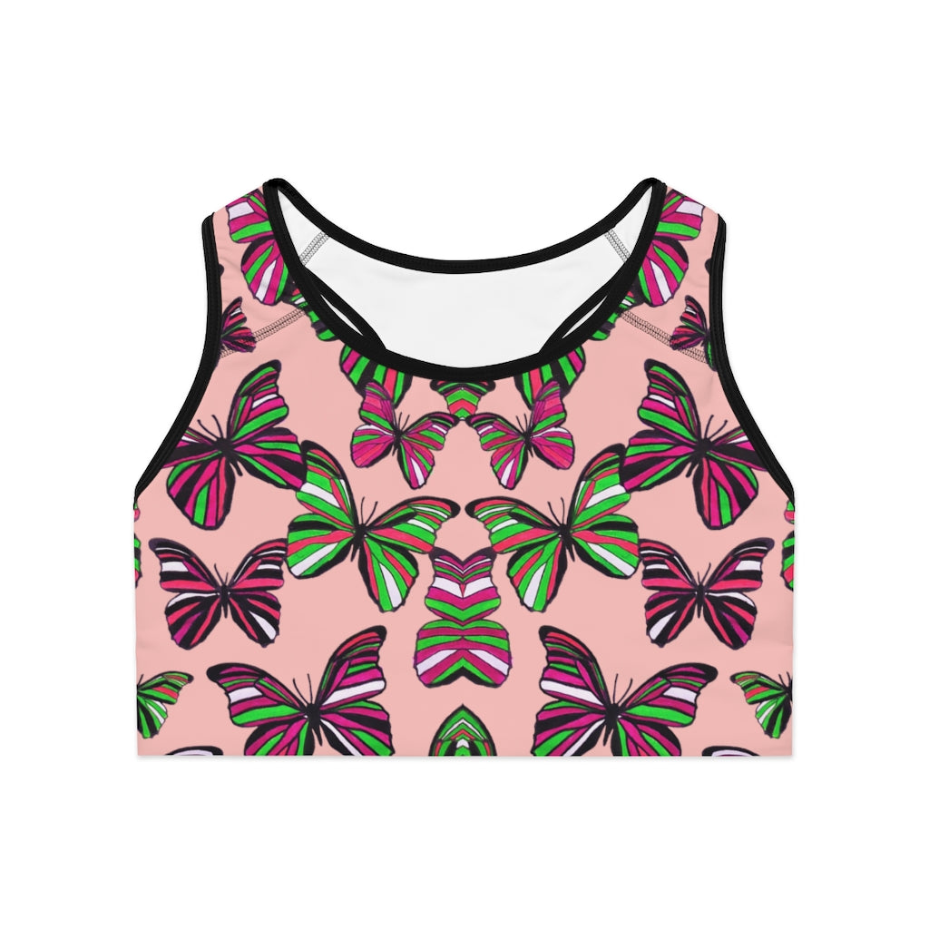 Blush Butterfly (AOP) Sports Bra