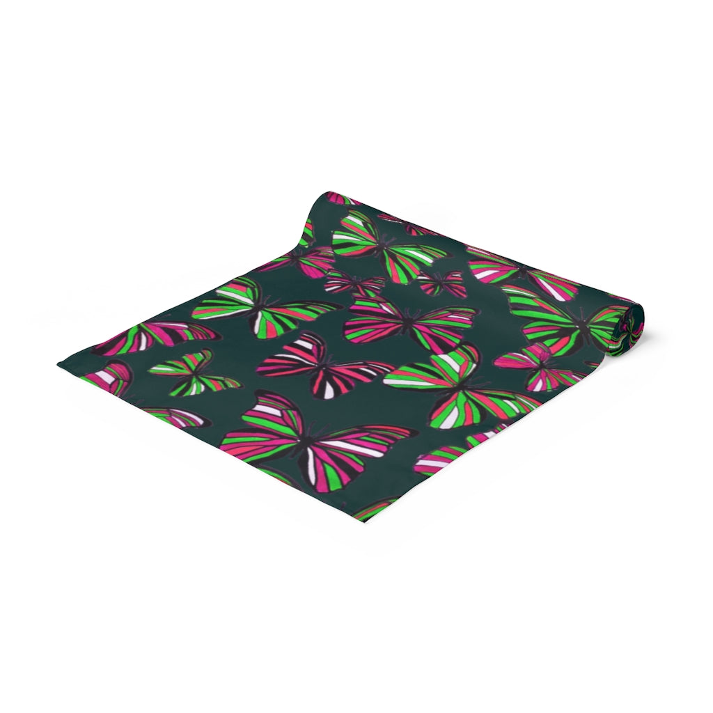 Butterflies Bottle Green Table Runner