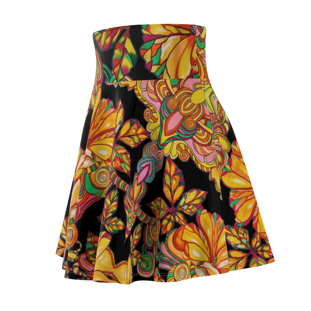 Artsy Floral Black Skater Skirt
