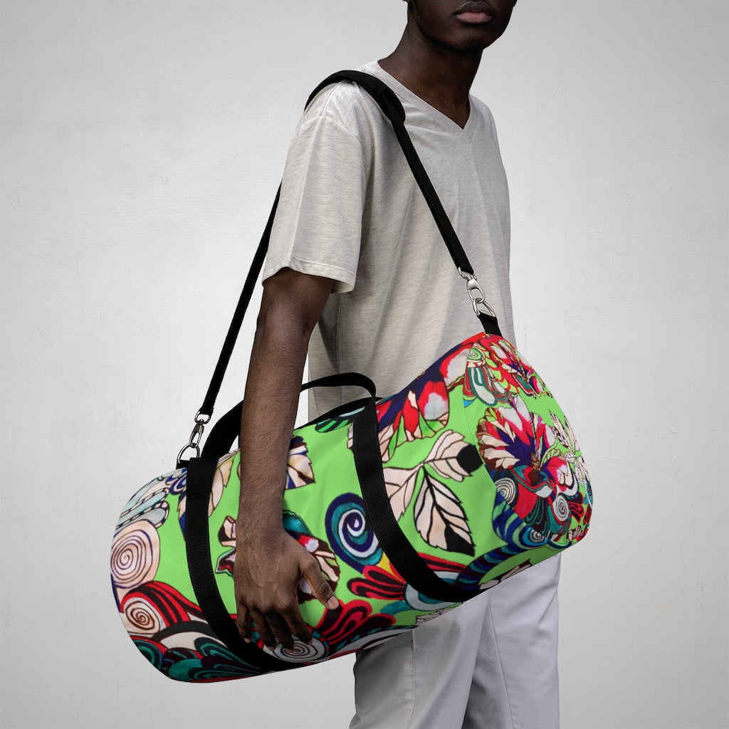 Artsy Floral Pop Green Duffel Bag