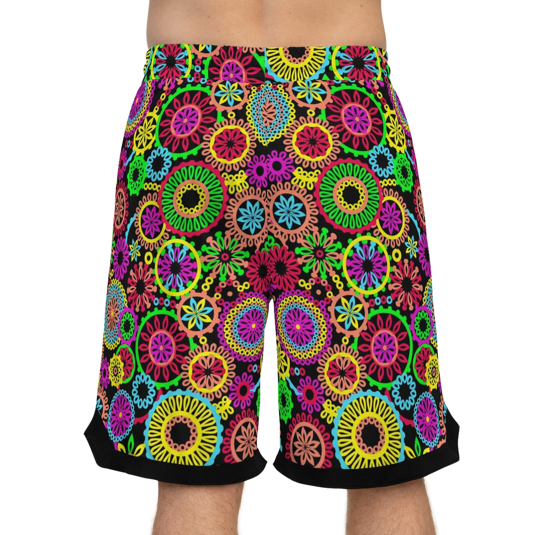 Black 70's Vibe Basketball Rib Shorts (AOP)