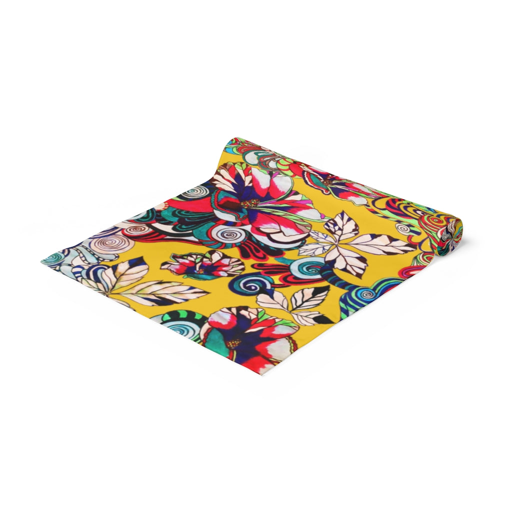 Artsy Floral Pop Yellow Table Runner