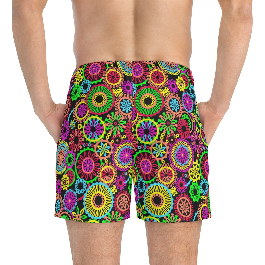 Men's 70'S Vibe Black Swimming Trunks