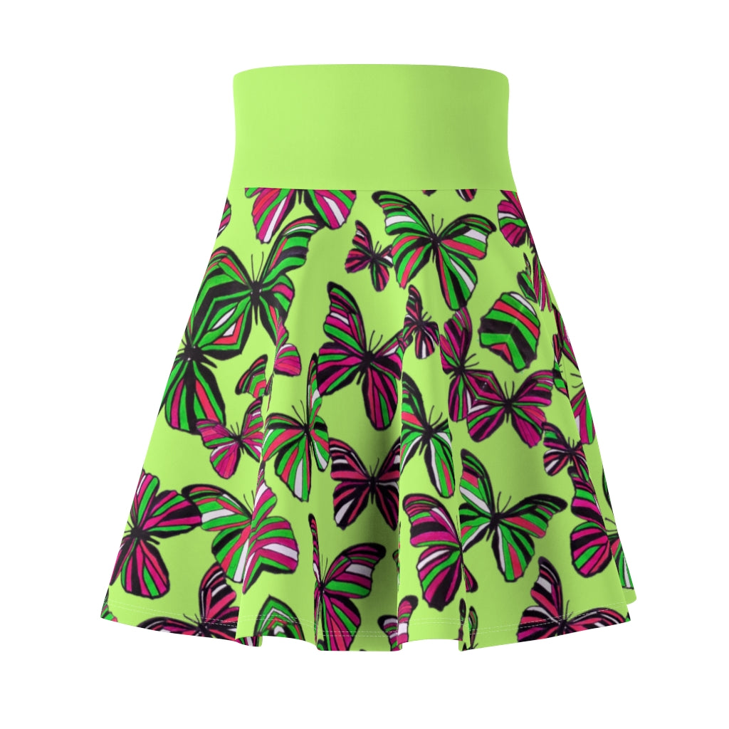Butterflies Lime Green Skater Skirt