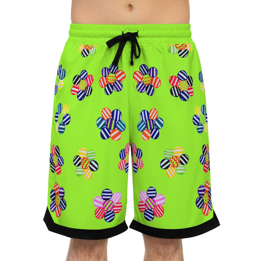 lime green geometric floral print basketball shorts