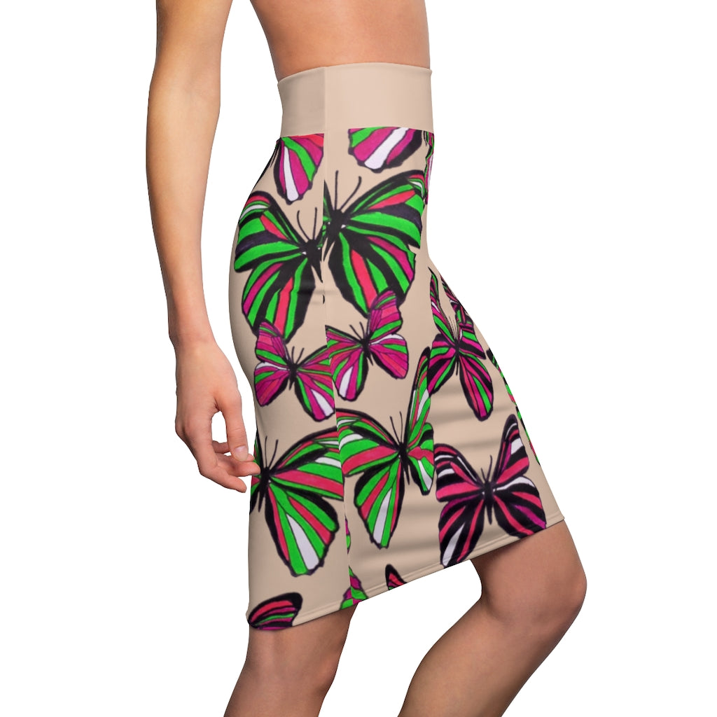 Nude Butterflies Pencil Skirt