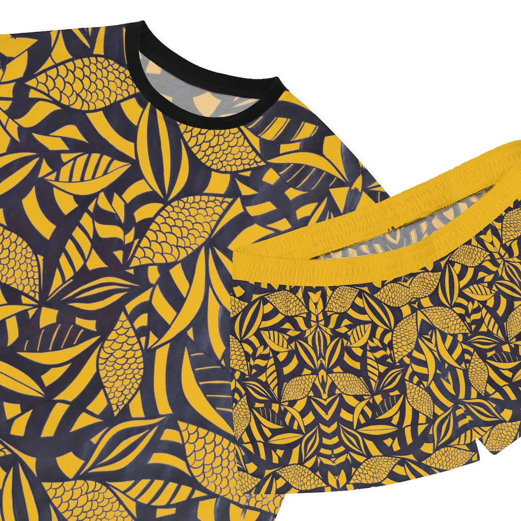 Yellow Tropical Minimalist Short Pajama Set (AOP)