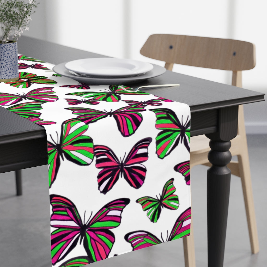 Butterflies White Table Runner