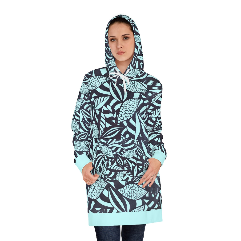 ice blue tropical print hoodie dress