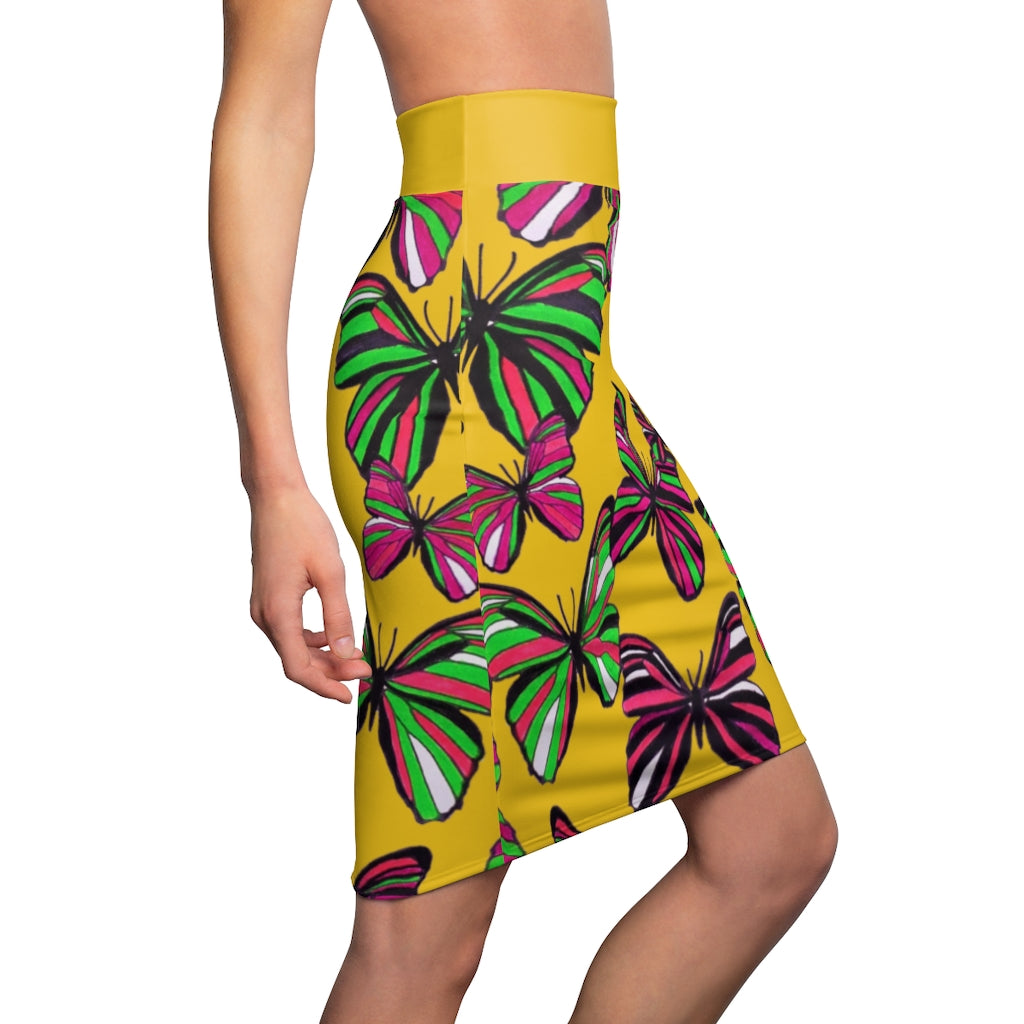 Yellow Butterflies Pencil Skirt