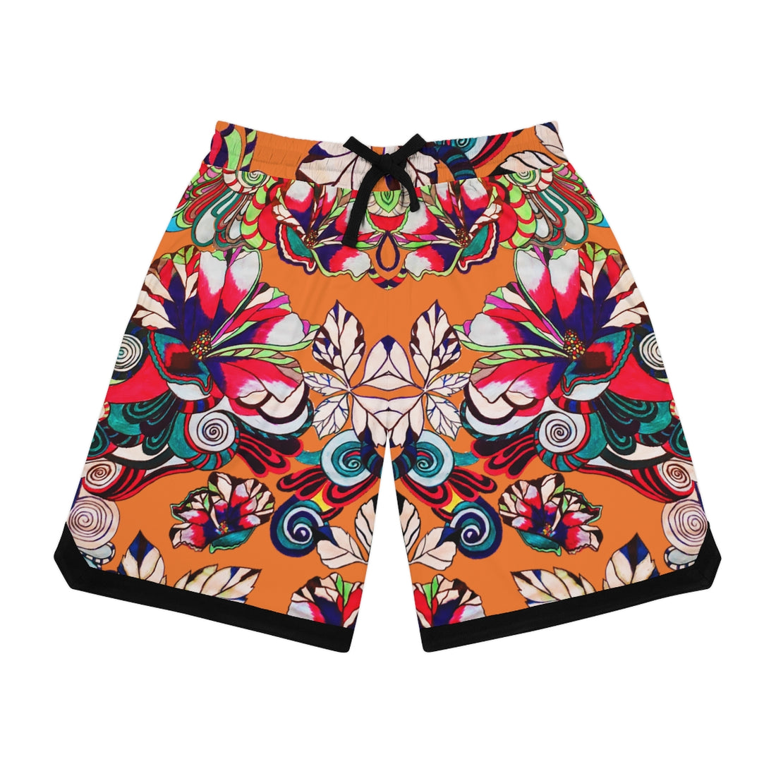 Peach Graphic Floral Basketball Rib Shorts (AOP)