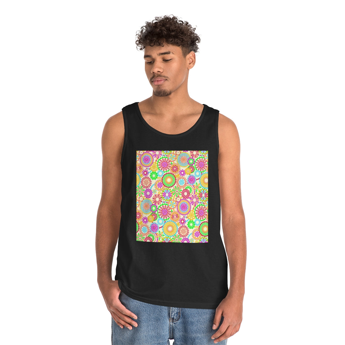 black unisex psychedelic print tank top