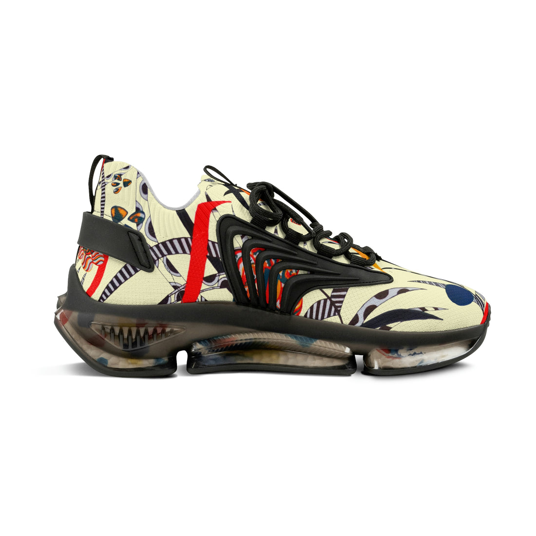cream men's floral and animal print mesh knit sneakers