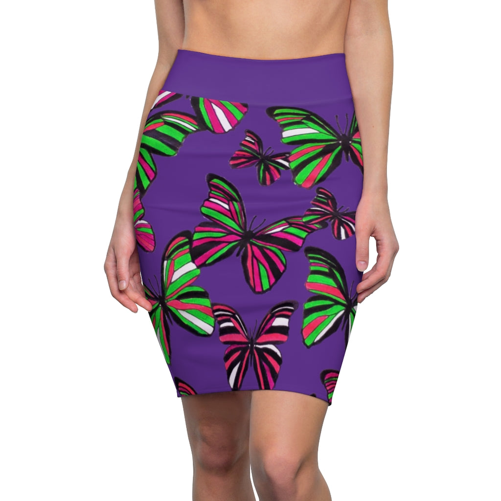 Purple Butterflies Pencil Skirt