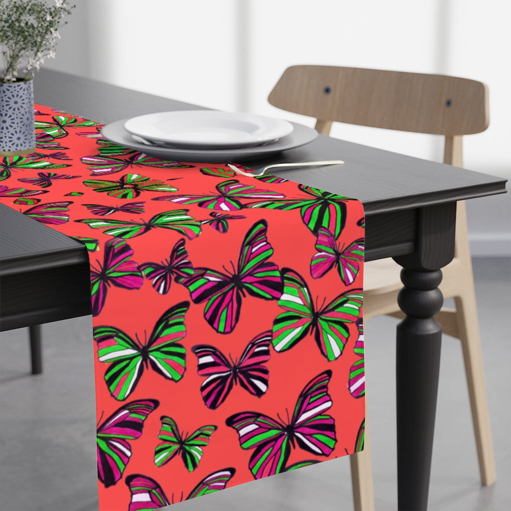 Butterflies Coral Red Table Runner