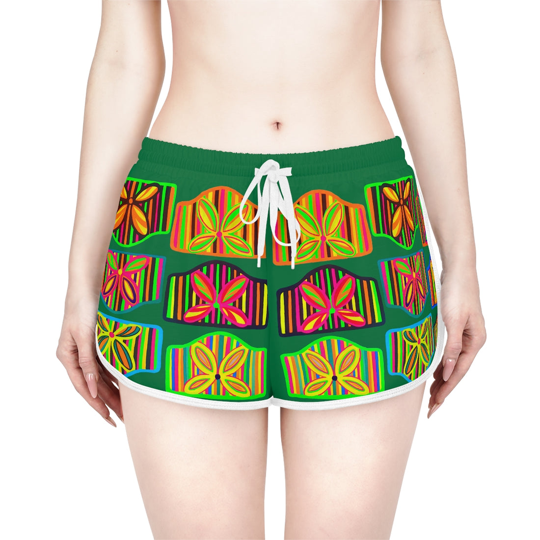 Green Deco Print Relaxed Shorts