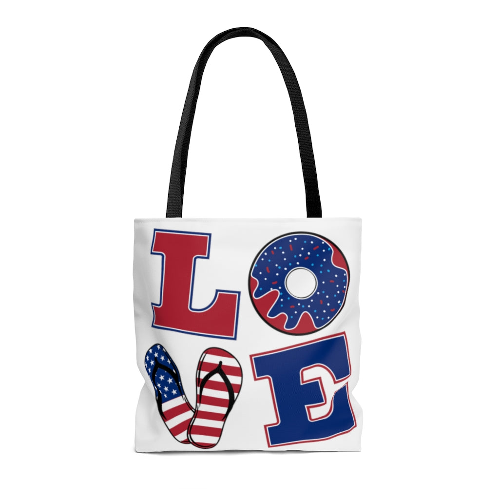 AOP American Love White Tote Bag