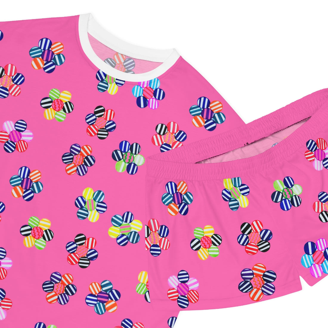 rose geometric floral shorts & t-shirt pajama set