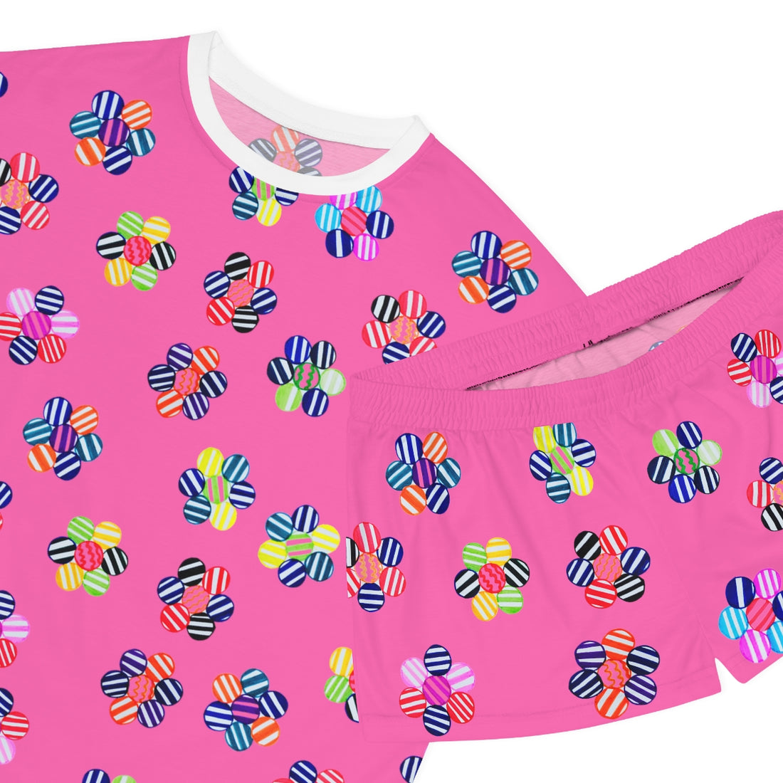 rose geometric floral shorts & t-shirt pajama set