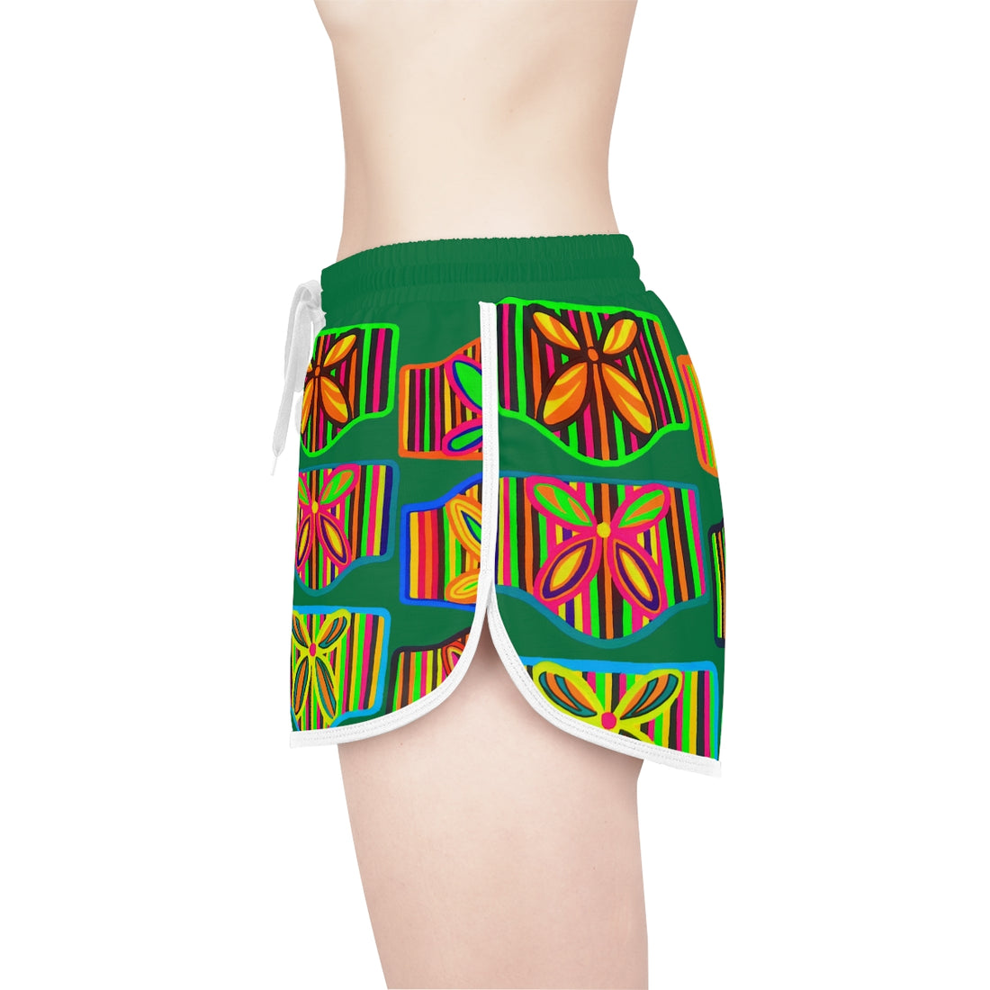 Green Deco Print Relaxed Shorts