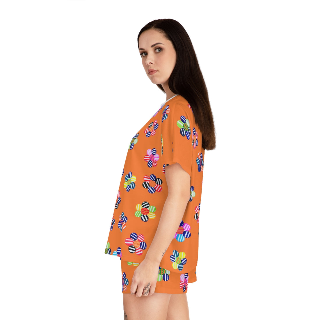 Peach Candy Floral Short Pajama Set (AOP)