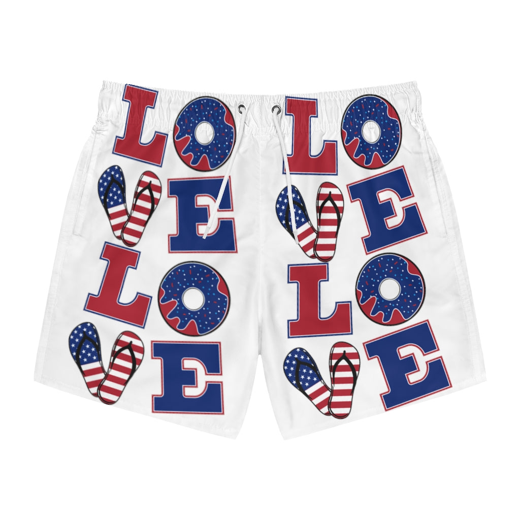 Men's American Love White Swimming Trunks
