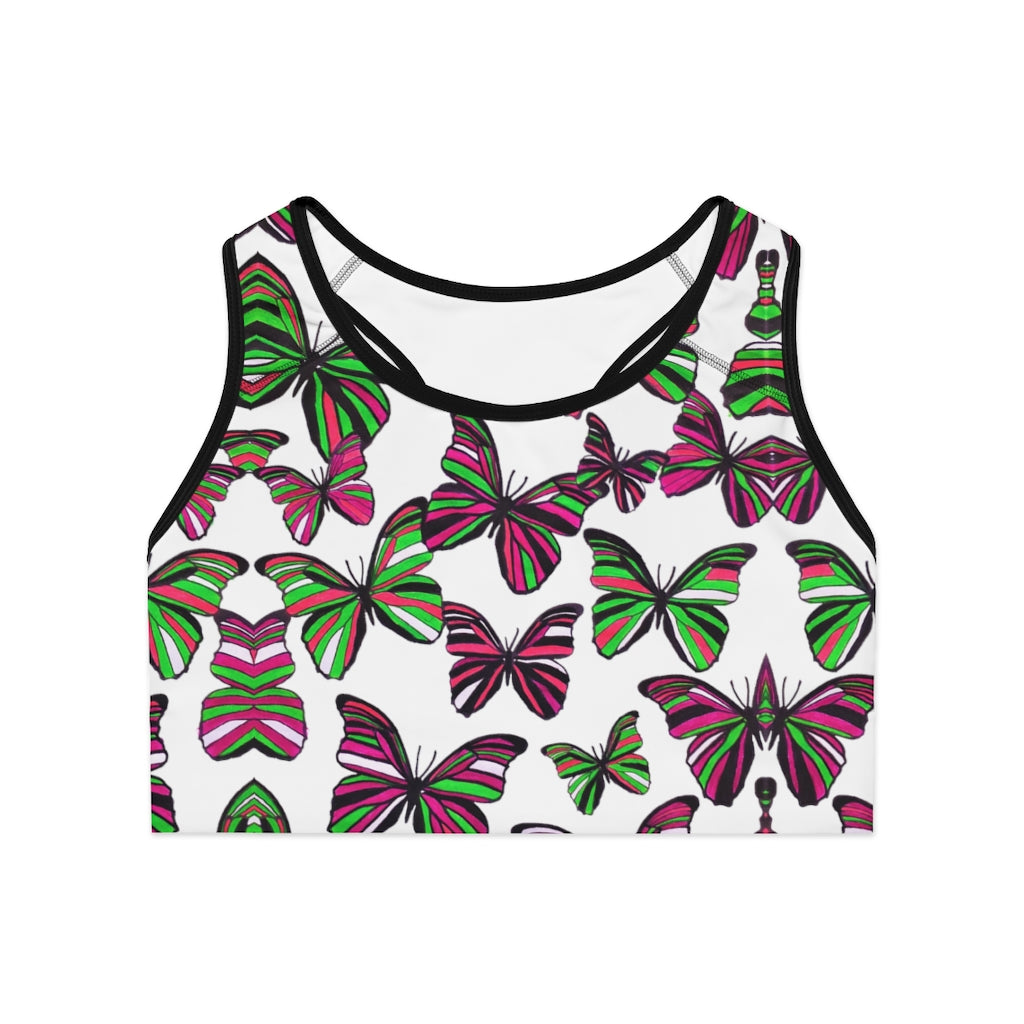 White Butterfly (AOP) Sports Bra