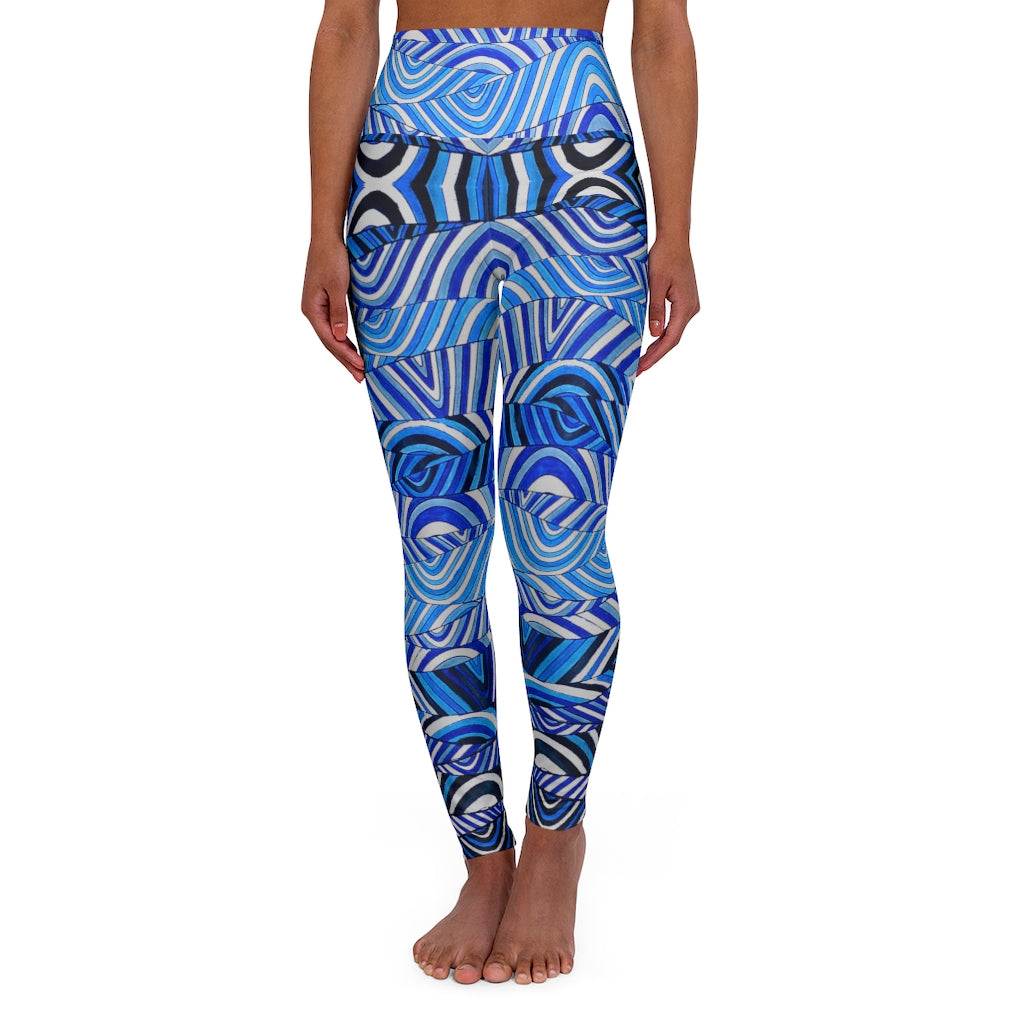 Slate & blue psychedelic print yoga athleisure leggings for women