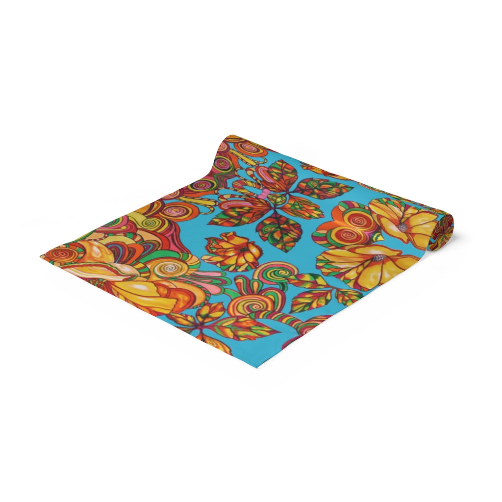 Artsy Floral Aqua Table Runner
