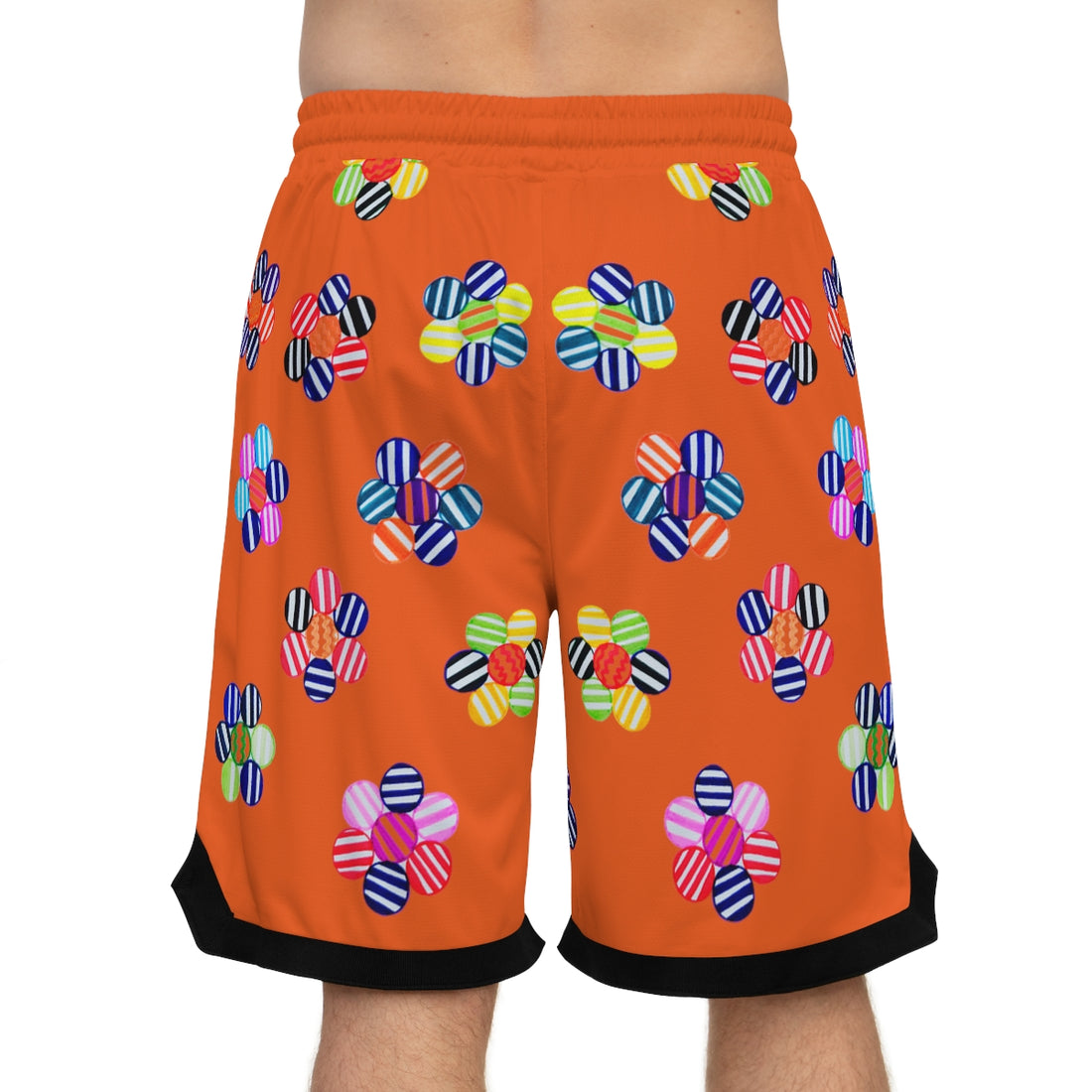Orange Geo Floral Basketball Rib Shorts (AOP)