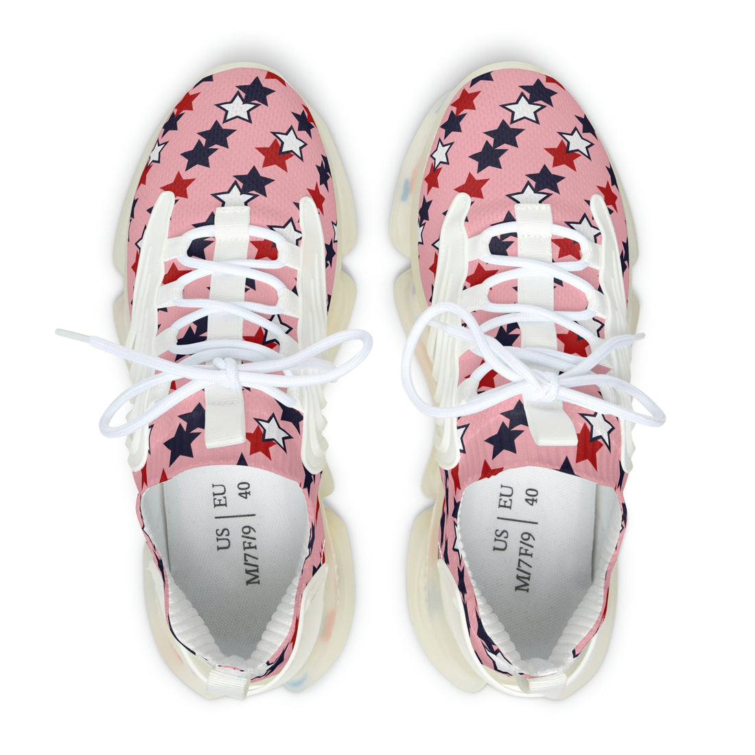 women's blush pink star print mesh knit sneakers