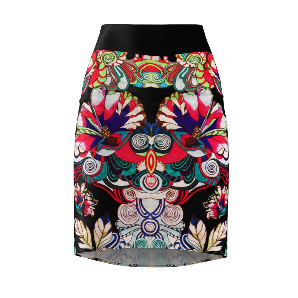 Floral Pop Black Pencil Skirt