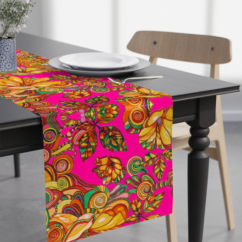 Artsy Floral Pink Table Runner