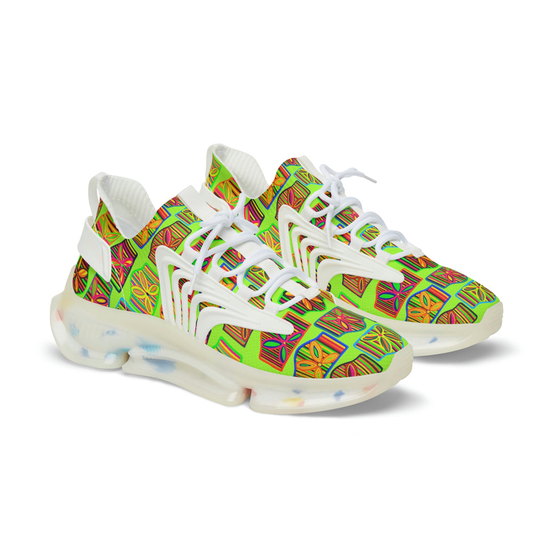 lime men's art deco print mesh knit sneakers