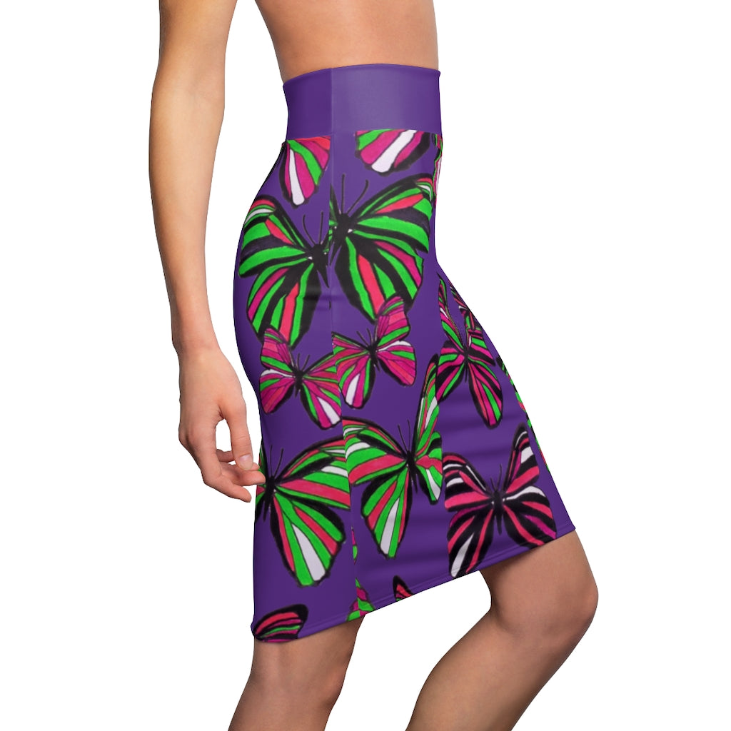 Purple Butterflies Pencil Skirt