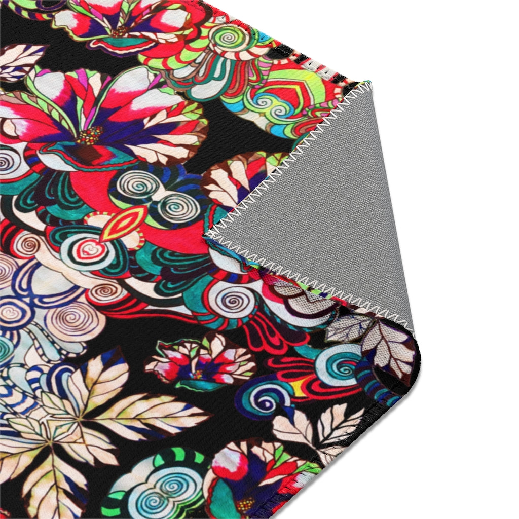 Artsy Floral Pop Black Area Rug