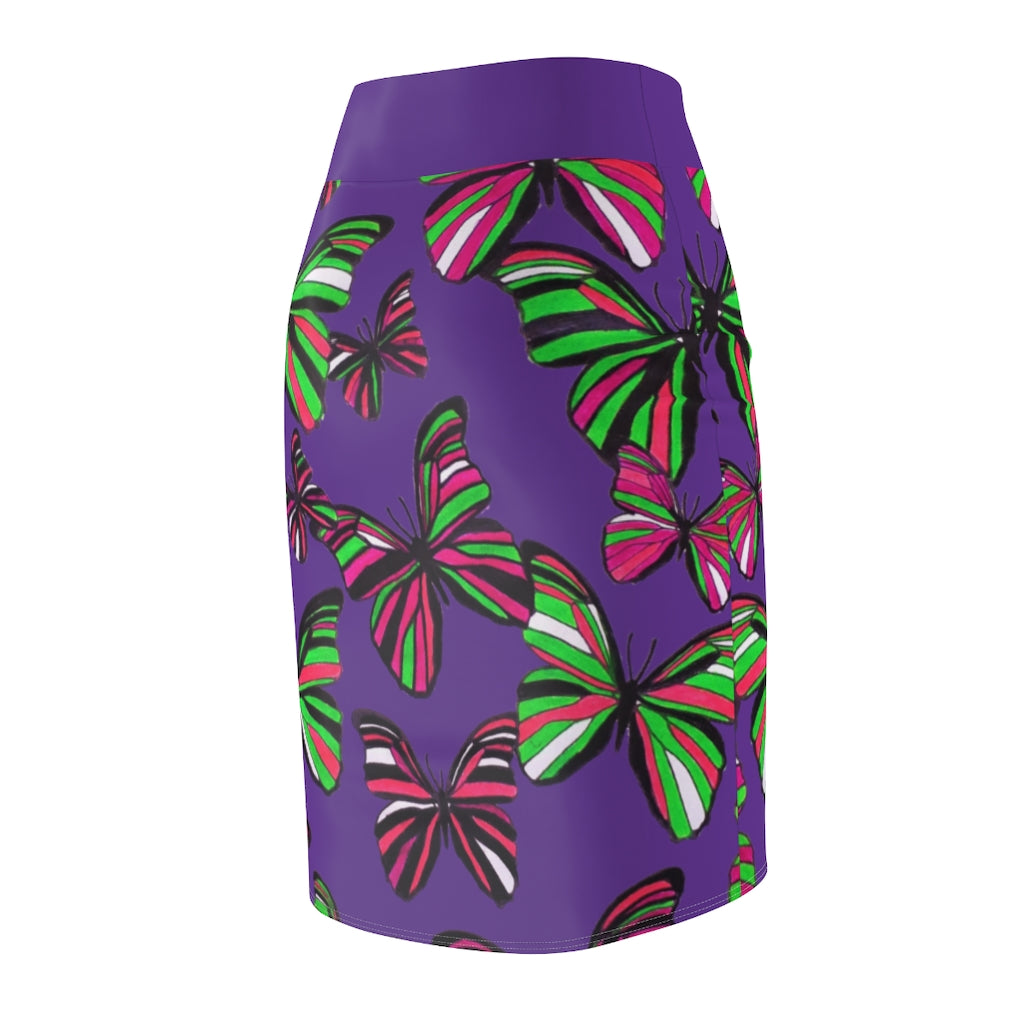 Purple Butterflies Pencil Skirt