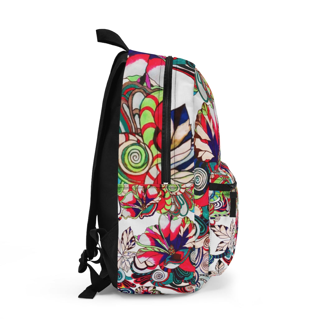 White Artsy Floral Pop Backpack