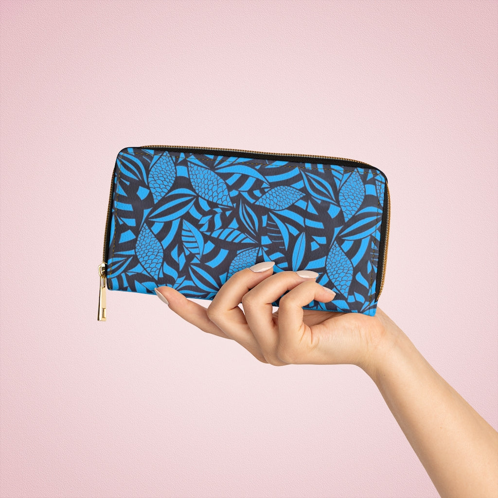 aqua tropical print clutch wallet