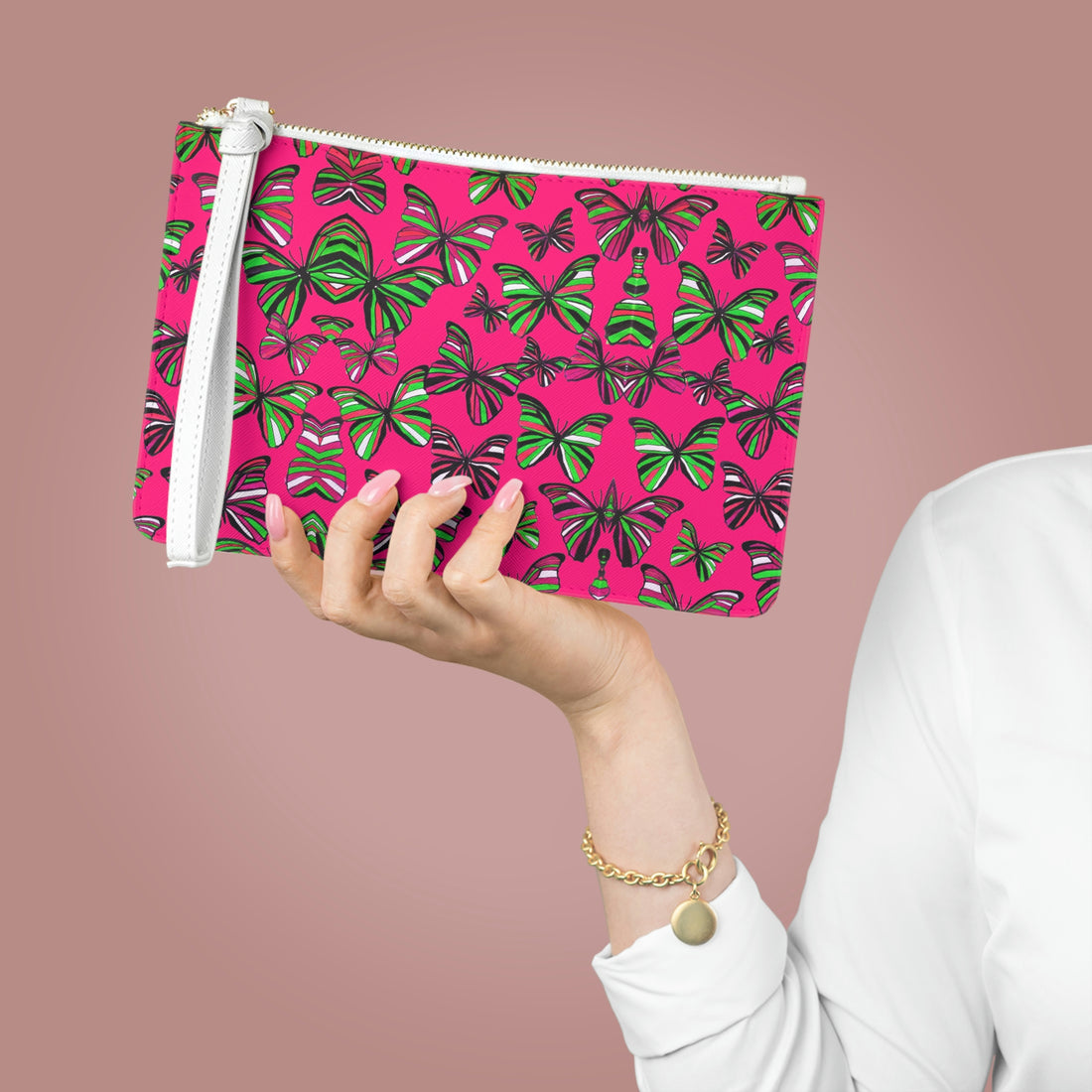 Hot Pink Butterfly Print Clutch Bag