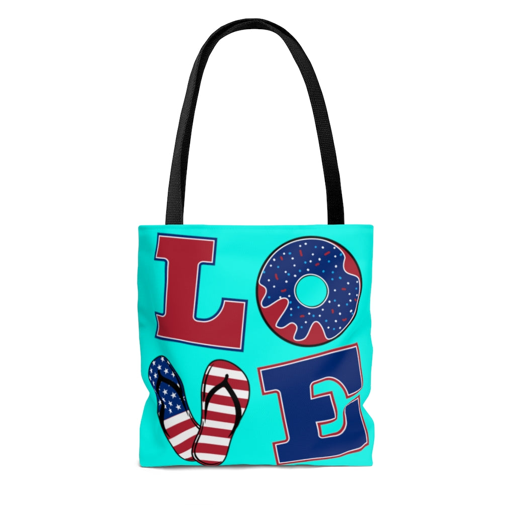 AOP American Love Cyan Tote Bag